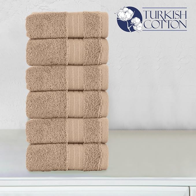 Elegant Comfort Premium Turkish Cotton 6 Pack Washcloths Set - 13 x 13 inch, Luxurious Hotel Spa Quality 100% Turkish Cotton 6PC Washcloth Set - Highly Absorbent - Soft Bathroom Towels, Taupe