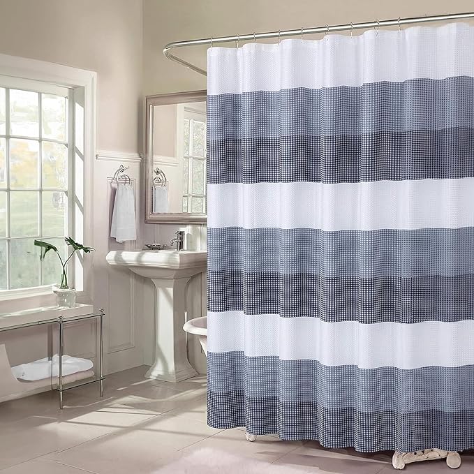 Dainty Home Ombre Waffle Weave Shower Curtain (Navy)