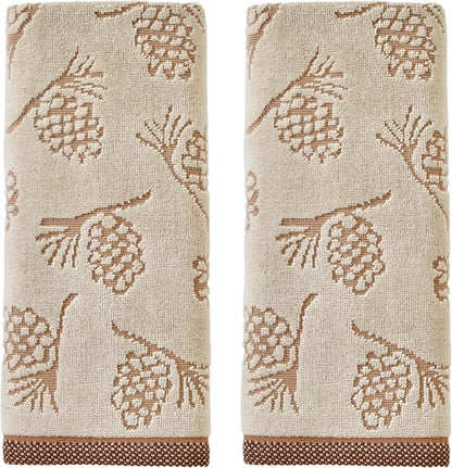 SKL Home Fall/Winter/Christmas Pinecone Hand Towel Set-2pc, Jacquard, Wheat | 100% Cotton. 550 GSM. Soft & absorbent jacquard. For the bathroom, kitchen or bar. Fun for fall, lodge/cabin décor & gifting.