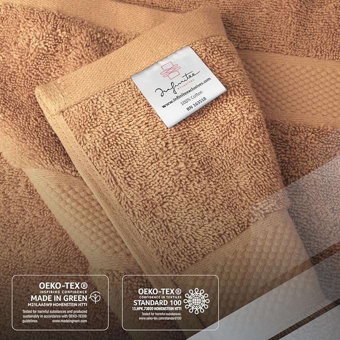 Infinitee Xclusives 100% Cotton Bath Towel Set – 8 Piece Bathroom Towel Set | (2 Bath Towels, 2 Hand Towels, 4 Washcloths) – Soft & Absorbent Towels for Bathroom - Gym, Shower, Spa & Hotel Use