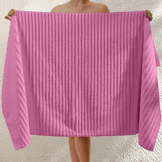 Elegant Comfort 100% Turkish Cotton Corduroy Ribbed Luxury Jumbo Bath Towel Ultra Soft - 35 x 70 Inch - Luxury Spa Premium Hotel Quality Highly Absorbent and Quick Dry Large Bath Towel, Light Pink