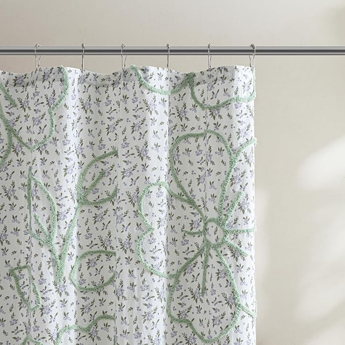 Peri Home 100% Cotton Fabric Shower Curtain for Bathroom, 72 x 72 inches, Blueberry Chenille Tufted
