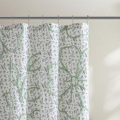 Peri Home 100% Cotton Fabric Shower Curtain for Bathroom, 72 x 72 inches, Blueberry Chenille Tufted