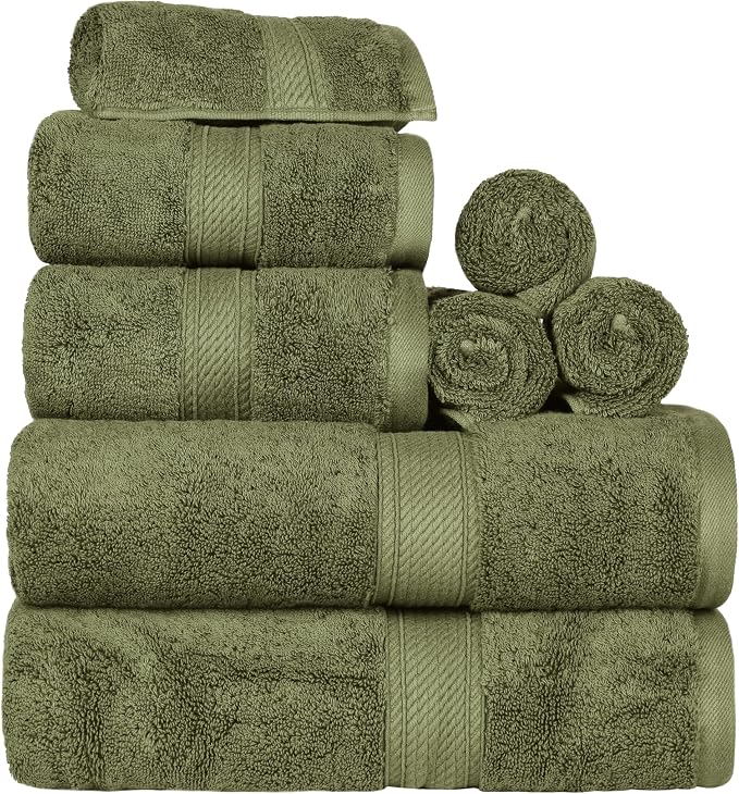 Superior Egyptian Cotton Ultra Plush & Absorbent, 8 Piece Set, Forest Green | Quick Dry, Soft Luxury Towel Set, Bath Essentials, Guest Bath, Spa, 2 Bath, 2 Hand, 4 Face Towels, Madeline Towels