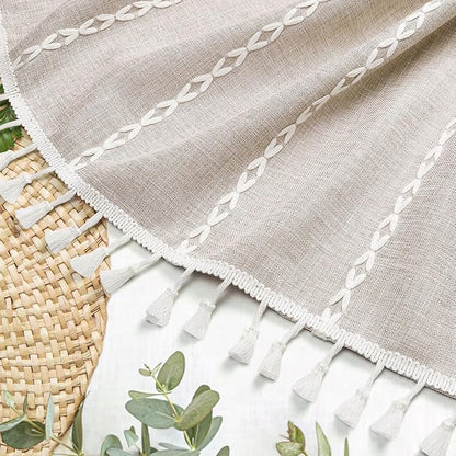 Boho Farmhouse Tassel Linen Shower Curtain,3D Embroidery Stripe Taupe,36x72 | Small Stall Half Size,310GSM Linen Texture Heavy Duty Cloth,Water Repellent,Wrinkle Resistant,Vintage Farmhouse Rustic