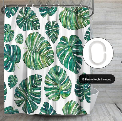 Americanflat 71x74 Botanical Shower Curtain - Water-Resistant Long Shower Curtain with Durable Metal Grommets and 12 Hooks - 100% Polyester - Ivory and Green Bathroom Curtains