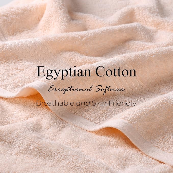 Superior Egyptian Cotton 6-Piece Towel Set, Bathroom Essentials, Towels For Bathroom, Apartment, Airbnb, Guest Bath, Face, Hand, Bath Towels, Washcloths, Absorbent, Fast Drying, Peach