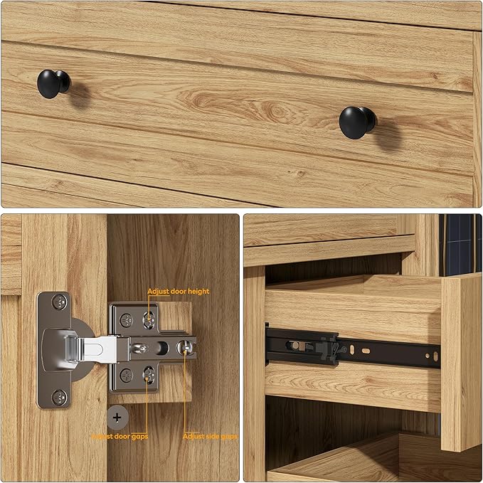 LIKIMIO 36 Inch Bathroom Vanity with Sink, Towel Holder & Adjustable Solid Wood Legs for Uneven Floor, Modern Bathroom Storage Cabinet with Tip-Out Drawer, 2 Drawers & Adjustable Shelf, Nature