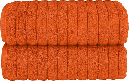 Elegant Comfort 100% Turkish Cotton Corduroy Ribbed Luxury Soft 2 Pack Bath Towels 27 x 54 Inch - Ultra Plush, Absorbent, Quick Dry, Hotel Spa Quality Towels for Bathroom Essentials, Orange