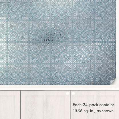 Main Street Peel and Stick Wallpaper Tiles, Teal & Silver Leaves, 24-Pack | 8"x8" tiles, covers 10.67 sq ft. Peel-and-stick paper, no extra adhesive needed. Ideal for backsplashes & DIY projects.
