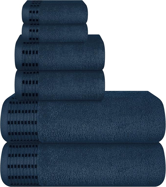 Ultra Soft 6 Pack Cotton Towel Set, Contains 2 Bath Towels 28x55 inch, 2 Hand Towels 16x24 inch & 2 Wash Cloths 12x12 inch, Ideal Everyday use, Compact & Lightweight - Mineral Blue