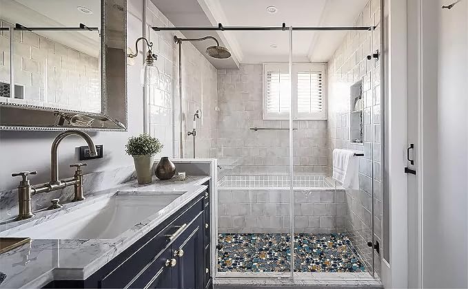 Pebble Tile for Shower Floor Aqua Cobalt Blue Mosaic Backsplash Tiles (5 Sheets)