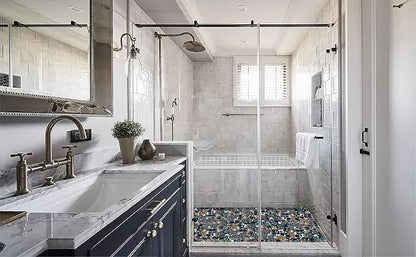 Pebble Tile for Shower Floor Aqua Cobalt Blue Mosaic Backsplash Tiles (5 Sheets)