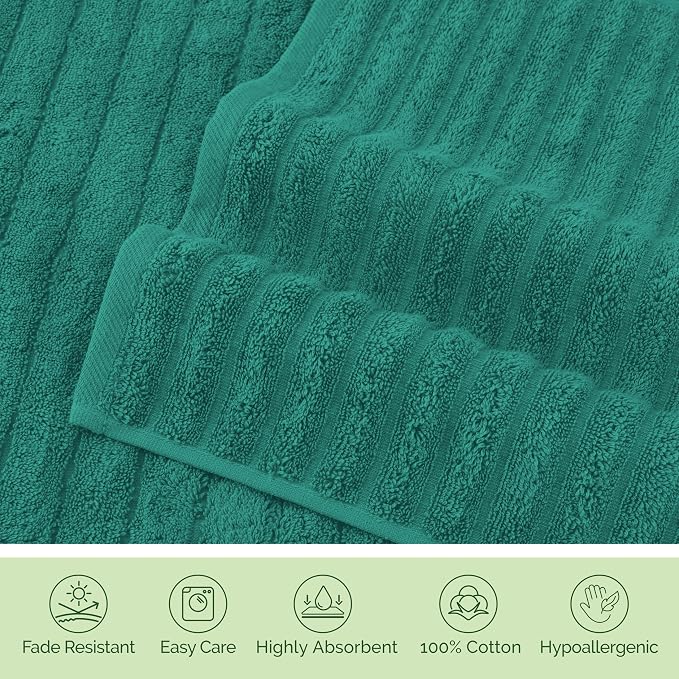 Elegant Comfort 100% Turkish Cotton Corduroy Ribbed Luxury Jumbo Bath Towel Ultra Soft - 35 x 70 Inch - Luxury Spa Premium Hotel Quality Highly Absorbent and Quick Dry Large Bath Towel, Turquoise