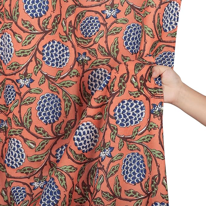 MUGINYU Boho Burnt Orange Floral Shower Curtain - 72x72 Inches,Cotton Blend Cloth Fabric, Botanical Coral Block Print Pattern for Rustic Farmhouse Frenchy Bathroom