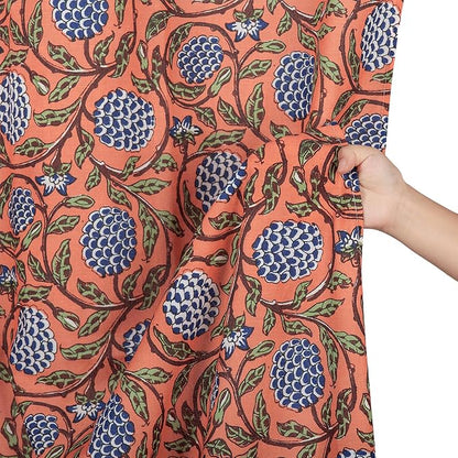 MUGINYU Boho Burnt Orange Floral Shower Curtain - 72x72 Inches,Cotton Blend Cloth Fabric, Botanical Coral Block Print Pattern for Rustic Farmhouse Frenchy Bathroom