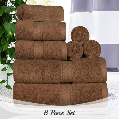 SUPERIOR Egyptian Cotton Ultra Plush & Absorbent, 8 Piece Set, Chocolate | Quick Dry, Soft Luxury Towel Set, Bath Essentials, Guest Bath, Spa, 2 Bath, 2 Hand, 4 Face Towels, Madeline Towels