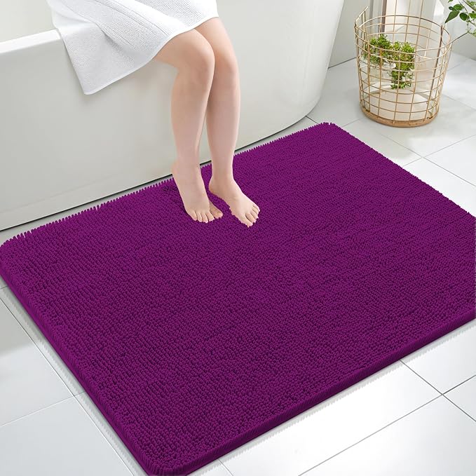 OLANLY Large Bathroom Rugs 40x32, Extra Soft Absorbent Chenille Bath Rugs | Purple, Quick-Drying Rubber Backing, Machine Washable Bath Mat for Bathroom Floor, Tub and Shower, Home Decor Accessories