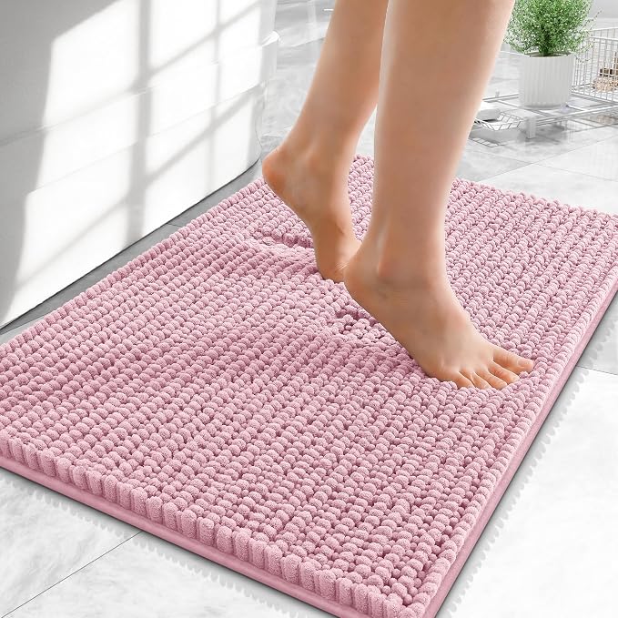 OLANLY Thick Chenille Small Bathroom Rugs Mats 24x16, Dusty Rose | Soft Absorbent Bath Rugs, Rubber Backing, Machine Wash Dry, Bath Mats for Bathroom, Tub and Shower, Home Decor Accessories