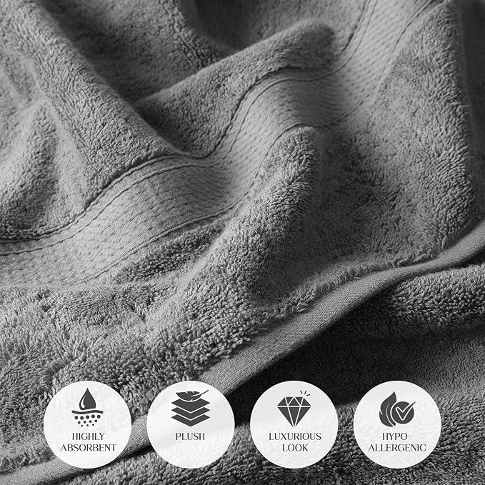 SUPERIOR Egyptian Cotton Ultra Plush & Absorbent, 3 Piece Set, Charcoal | Quick Dry, Soft Luxury Towel Set, Bath Essentials, Guest Bath, Spa, 1 Bath, 1 Hand, 1 Face Towels, Madeline Towels
