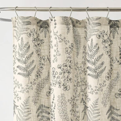 Lush Decor - Shower Curtain, Textured Linen Design, Botanical Dreams, Floral Bathroom Decor (Light Linen/Black, 72" x 72")