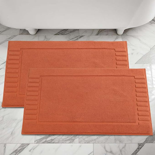 Superior 100% Cotton Bathmat Set, Bath Mats, Bathroom Decor, Shower, Bathtub Essentials, Home Accessories, Washable Rug, No Backing, Heavyweight, Leo Collection, Set of 2, 22" x 35", Copper