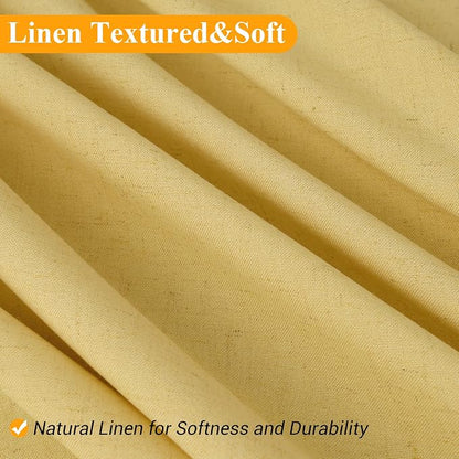 Yellow Linen Shower Curtain, Country Boho Farmhouse Bath Decor Shower Curtains Neutral Cloth Weighted Textured Fabric Bath Curtain Liner with Hooks, 72x72