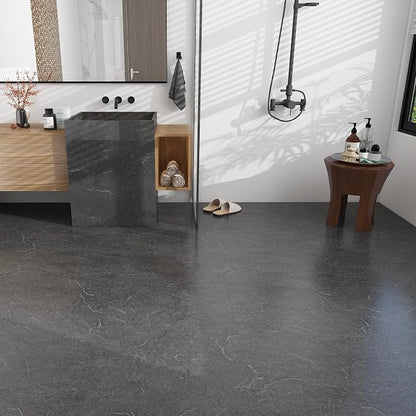 Lareko 20Sq.Ft Grey Marble Peel and Stick Vinyl Floor Tiles,20 Tiles - 12" x 12",Waterfproof and Self Adhesive Vinyl Sticker Tiles,Laminate Flooring for for Kichen,Bathroom,Dining Room(Dark Grey)