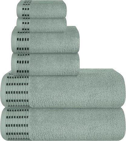 Ultra Soft 6 Pack Cotton Towel Set, Contains 2 Bath Towels 28x55 inch, 2 Hand Towels 16x24 inch & 2 Wash Cloths 12x12 inch, Ideal Everyday use, Compact & Lightweight - Jade