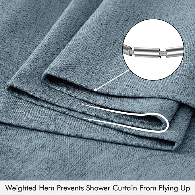 ANRODUO Dusty Blue Linen Textured Fabric Shower Curtain Set - W72xL84 | Farmhouse Shower Curtain with 12 Metal Hooks, Waterproof Heavy Duty, Button Hole Design, Machine Washable for Bathroom
