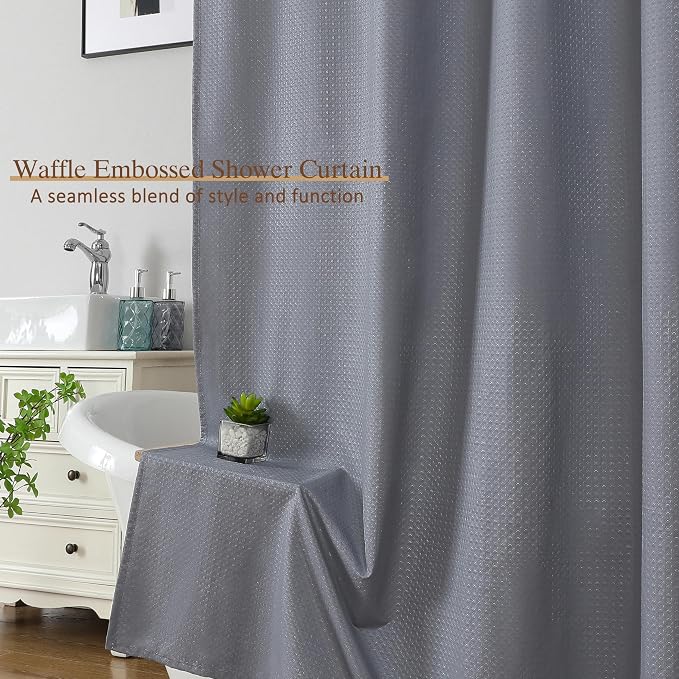 Grey Fabric Shower Curtain 78 Inch Length 1 Piece, Embossed Textured Waffle Cloth Shower Curtains for Bathroom Modern Hotel Spa, Water Resistant Machine Washable, 72Wx78L Inches