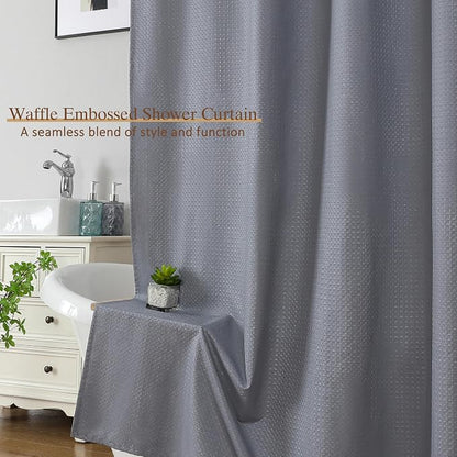 Grey Fabric Shower Curtain 78 Inch Length 1 Piece, Embossed Textured Waffle Cloth Shower Curtains for Bathroom Modern Hotel Spa, Water Resistant Machine Washable, 72Wx78L Inches