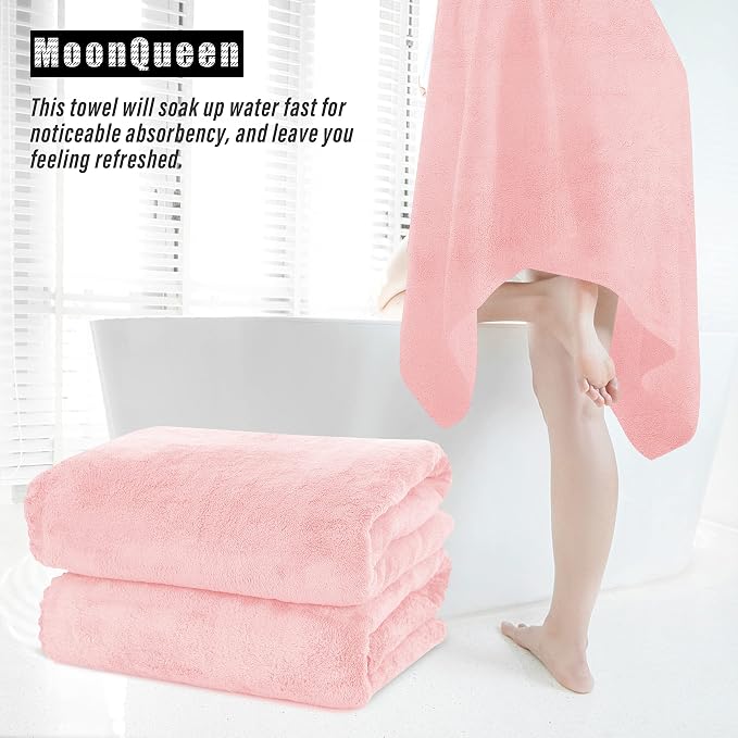 MOONQUEEN 2 Pack Premium Bath Towel Set - Quick Drying - Microfiber Coral Velvet Highly Absorbent Towels - Multipurpose Use as Bath Fitness, Bathroom, Shower, Sports, Yoga Towel (Pink)