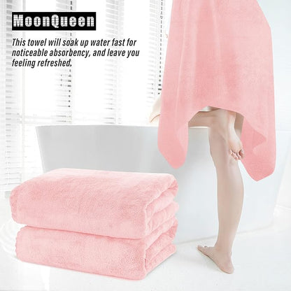 MOONQUEEN 6 Pack Premium Bath Towel Set - Quick Drying - Microfiber Coral Velvet Highly Absorbent Towels - Multipurpose Use as Bath Fitness, Bathroom, Shower, Sports, Yoga Towel (Pink)