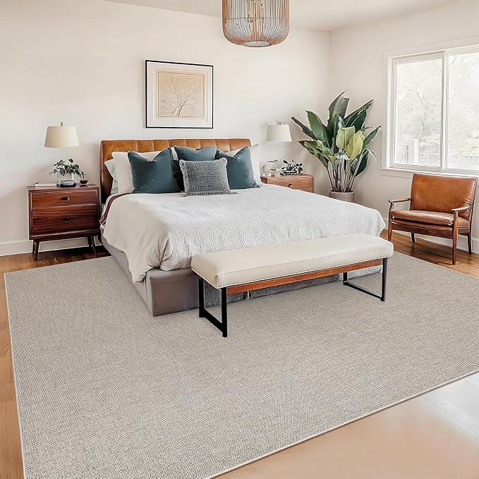 Garvee Large Washable Rug 9x12 Modern Solid Rugs for Living Room Taupe | Non Slip Woven Textured Bedroom Rug Ultra-Thin Non-Shedding Farmhouse Carpet Neutral Foldable Throw Rugs for Bedroom Office