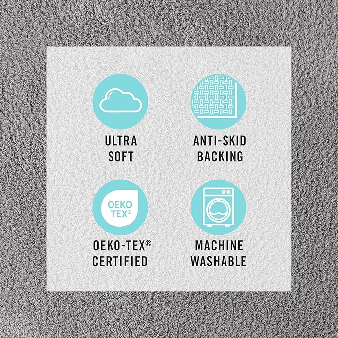 MARTHA STEWART Drylon Microfiber Bath Rug - 1 Piece, Ultra Soft Plush, Non-Slip, Thick, Washable Bathroom Rugs, Home Decor Accessories, Household Essentials, Large Bath Mat, 21" x 34", Dark Gray