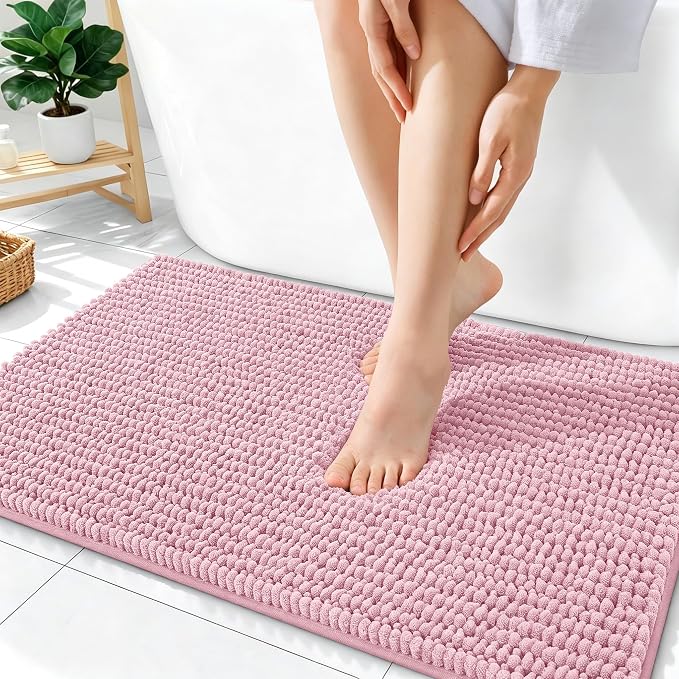 OLANLY Thick Chenille Absorbent Bathroom Rugs Mat 36x24, Dusty Rose | Soft Bath Rugs, Rubber Backing, Machine Wash Dry, Bath Mats for Bathroom, Tub and Shower, Home Decor Accessories