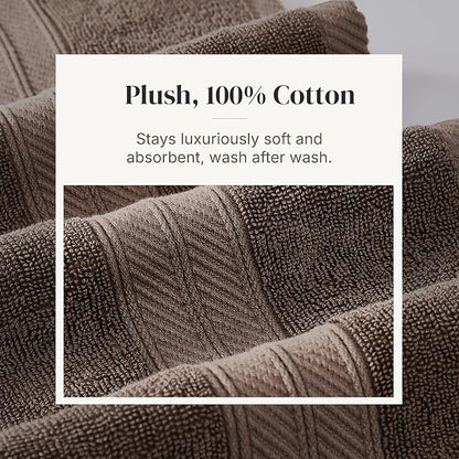 Modern Threads 6 Piece Bath Towel Set – Bathroom Set with 2 Bath Towels, 2 Hand Towels, and 2 Wash Cloths – 100% Cotton, Super Absorbent & Extra Soft – Reversible Botanical Vine (Taupe Brown)