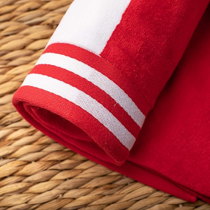 Superior Cotton Nautical Stripe Beach Towels, Colorful Towels for Adult, Kid, Pool, Swimming, Sand, Travel, Large Oversized, Absorbent, Fast Drying, Bath Basics, Cabana Collection, 1 Piece, Red