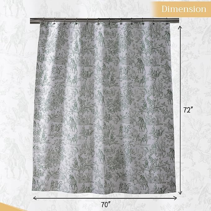 Maison d' Hermine Shower Curtain 100% Cotton One Panel 70"x72" Washable Fabric Shower Curtains for Bathroom, Easy Hanging with 12 Button Holes - Spa Easter Gifts (The Miller - Antique Green)