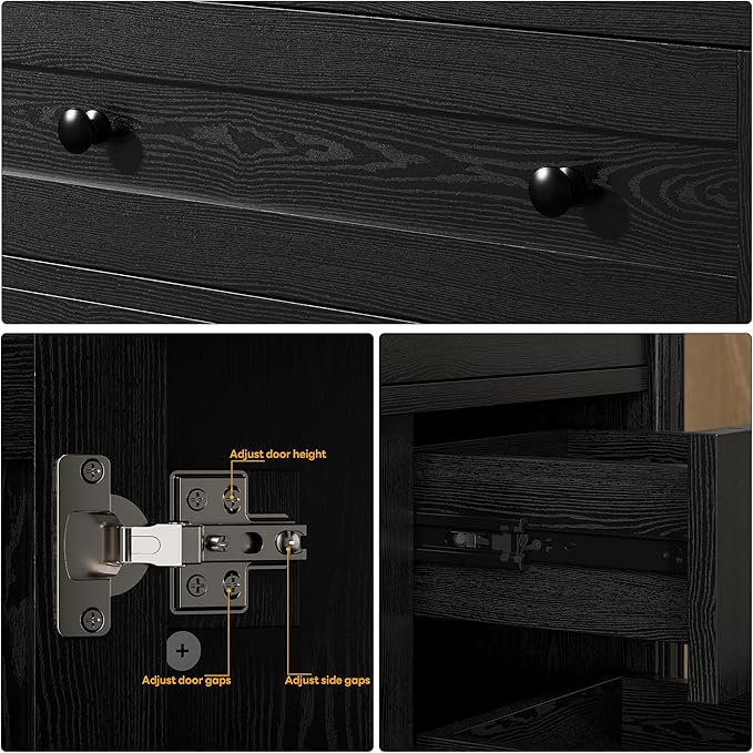 LIKIMIO 36 Inch Bathroom Vanity with Sink, Towel Holder & Adjustable Solid Wood Legs for Uneven Floor, Modern Bathroom Storage Cabinet with Tip-Out Drawer, 2 Drawers & Adjustable Shelf, Black