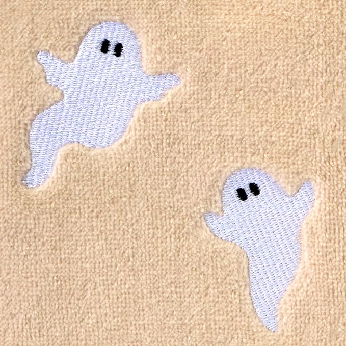 SKL Home Halloween Tossed Ghosts Hand Towel Set-2pc, 100% Cotton, Taupe | Soft, embroidered velour. Great for the bathroom, kitchen or bar & gifting.
