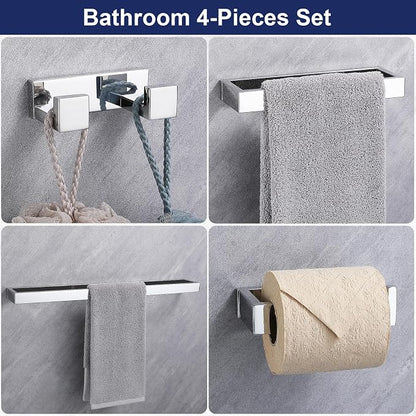 Lairuier Polished Chrome Bathroom Hardware Accessories, 4PCS Towel Bar Set | Including Towel Bar, Towel Holder, Toilet Paper Holder, Towel Hook, SUS304 Stainless Steel Bathroom Towel Holder Hardware Set