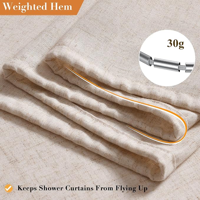 Extra Long Linen Shower Curtain for Bathroom 84 Inch Cream Beige | Weighted Tall XL Bath Curtain with Hooks, Water Repellent, Neutral Boho Farmhouse, Simple Luxury Shower Decor, 1 Panel, 72x84