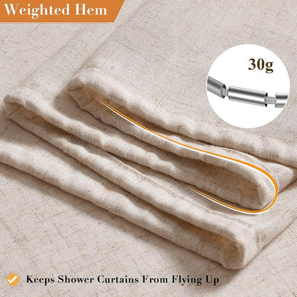 Linen Shower Curtain for Bathroom 78 Inches Length Cream Beige | Weighted Fabric Bath Curtains with Hooks, Water Repellent, Neutral Boho Farmhouse, Simple Luxury Shower Decor, 1 Panel, 72x78