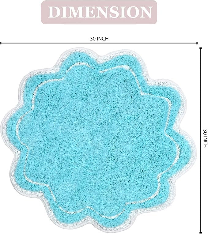 Home Weavers Allure Collection 100% Cotton Tufted Round Shape Bathroom Rug, Soft and Absorbent Bath Rugs, Non-Slip Bath Carpet, Machine Wash Dry Bath Mats for Bathroom Floor, 30" Round, Turquoise