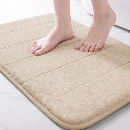 Yimobra Memory Foam Bath Mat, Soft Absorbent Bathroom Rug, 24x17, Beige | Non Slip Backing, Quick Dry, Machine Washable Bath Rug for Tub & Shower Areas, Durable Design That Complements Bathroom Decor