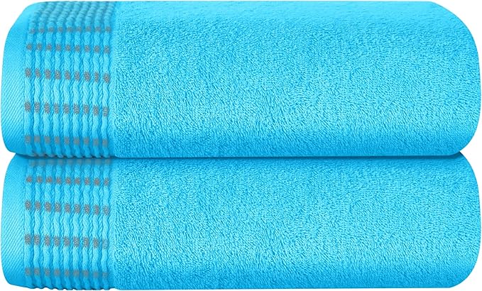 Cotton 2 Pack Oversized Bath Towel Set 28x55 inches, Large Bath Towels, Ultra Absorbant Compact Quickdry & Lightweight Towel, Ideal for Gym Travel Camp Pool - Turquoise Blue