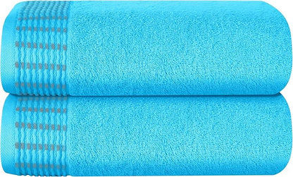 Cotton 2 Pack Oversized Bath Towel Set 28x55 inches, Large Bath Towels, Ultra Absorbant Compact Quickdry & Lightweight Towel, Ideal for Gym Travel Camp Pool - Turquoise Blue