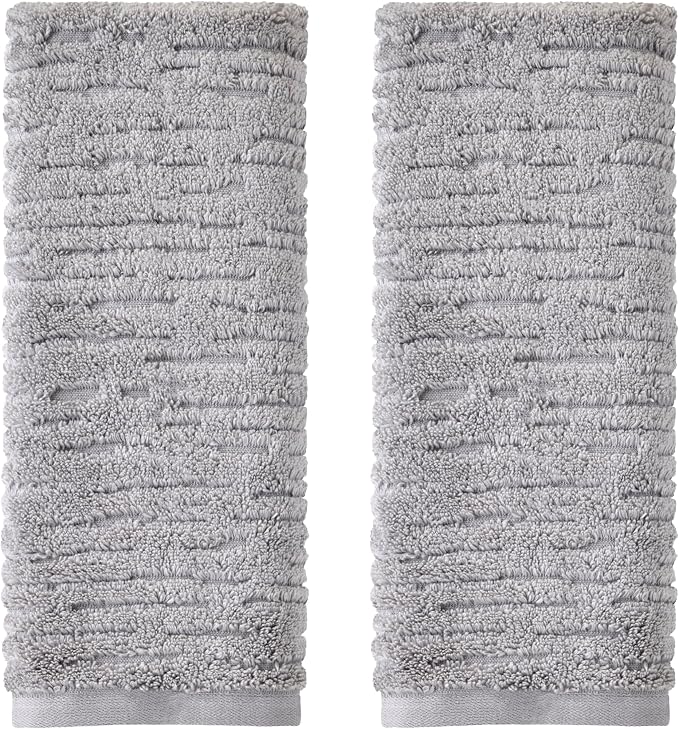 SKL Home CloudSoft Hand Towel Set, 2-Piece, 100% Cotton Luxury, Gray | Premium spa-level quality. 600 GSM weight. Ultra plush & absorbent. For use in the bathroom, kitchen, bar or any sink space.